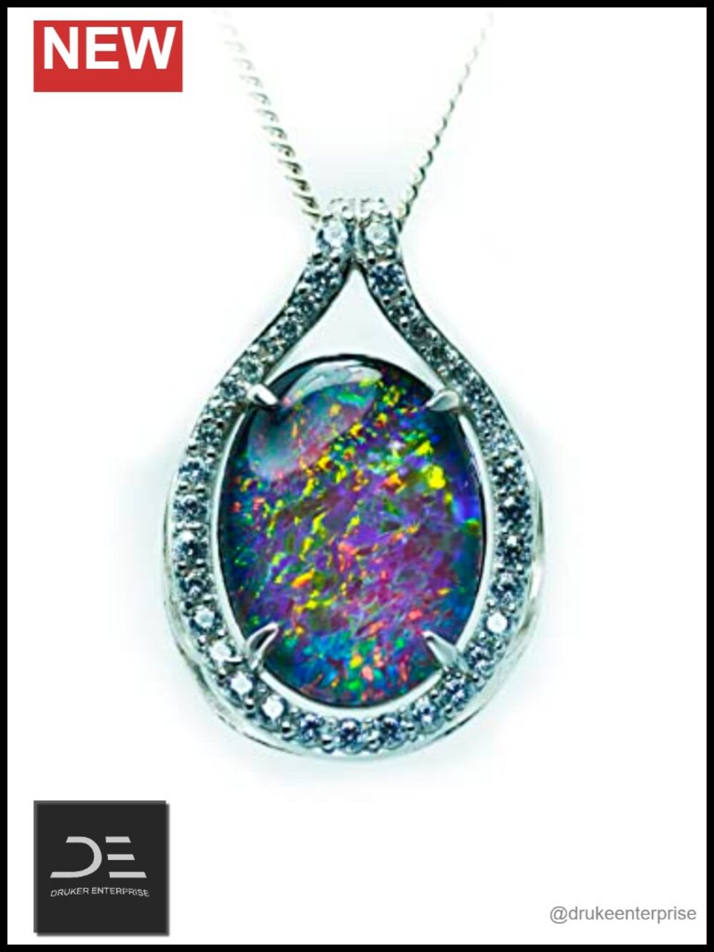 Genuine Australian Triplet Opal Necklace Handmade White Gold Plated Sterling
